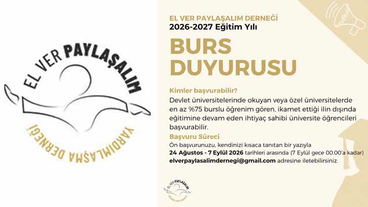 El Ver Paylaşalım Yardımlaşma Derneği Bursu 2026-2027