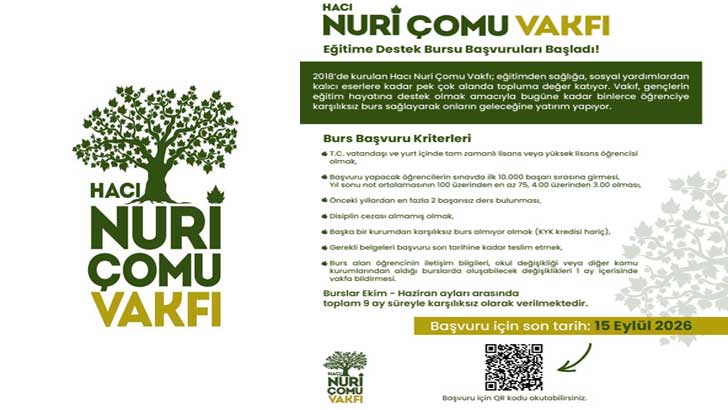 Hacı Nuri Çomu Vakfı Eğitime Destek Bursu